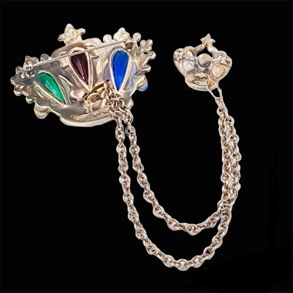 Sterling Silver 1940’s Double Crown Chatelaine Brooch